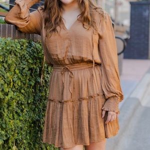 vneck long sleeve mini dress in mocha